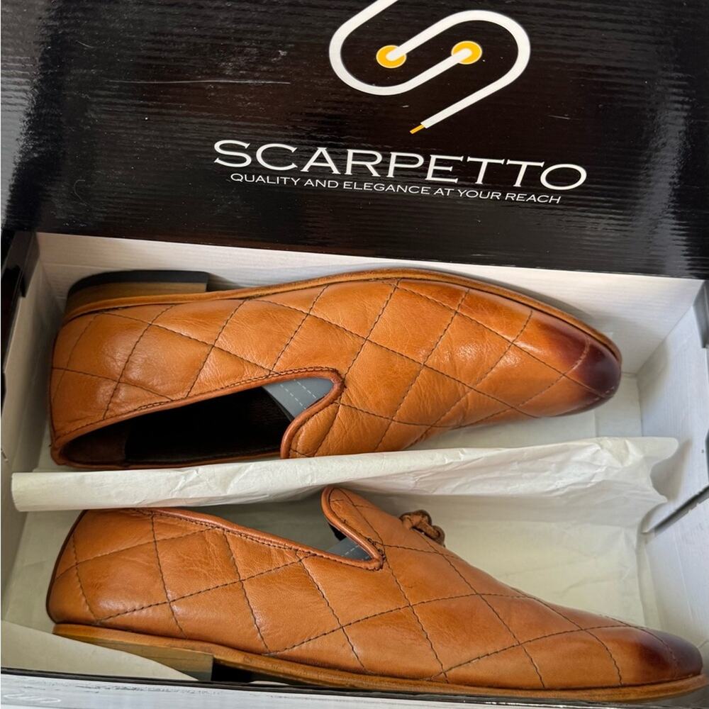Scarpetto Premium Quilted Leather Tassel Loafers in Brown Size 8